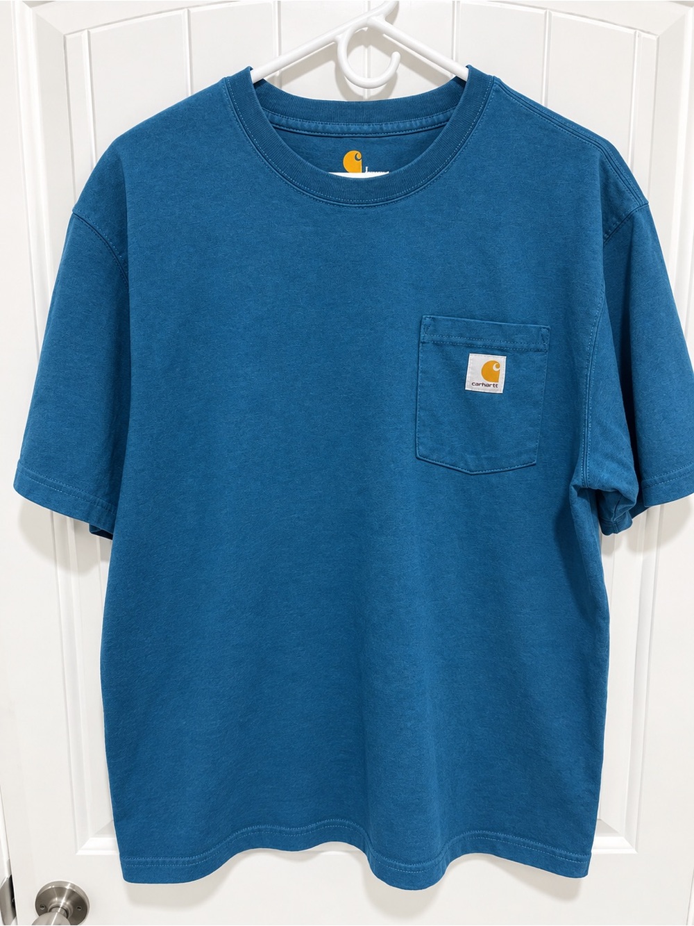 Carhartt Men’s L Teal Blue Original Fit Pocket T-Shirt Workwear Logo Tee